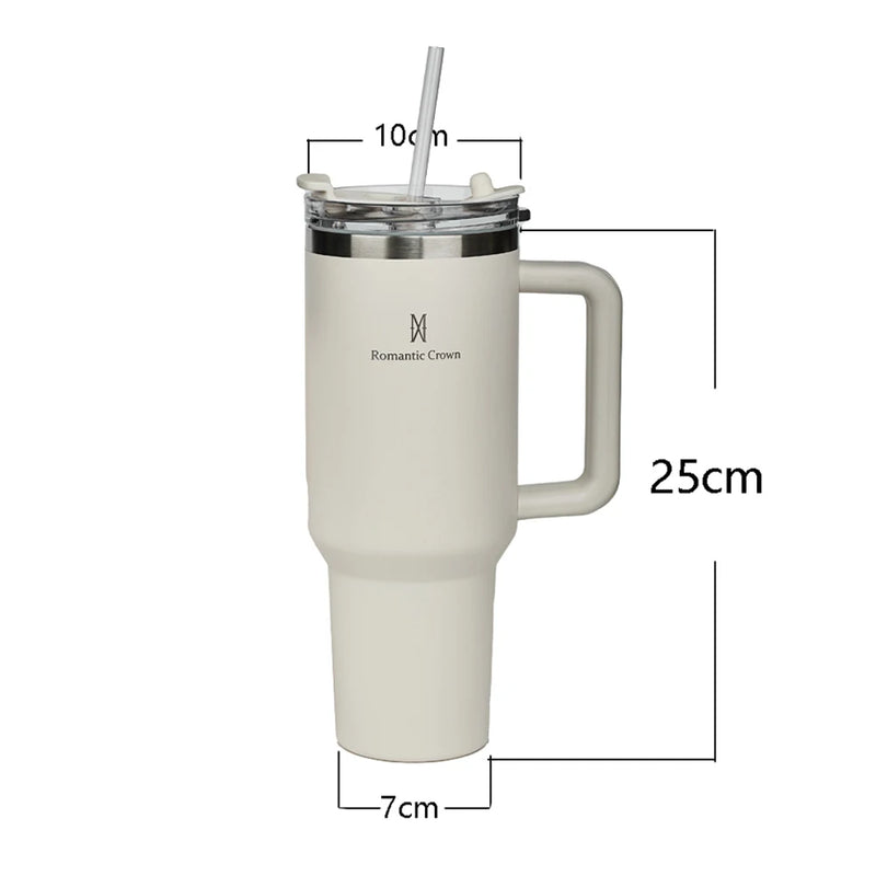 Romantic Crown- Garrafa Térmica de Aço Inoxidável 1,2L com Palha de Aço Inoxidável