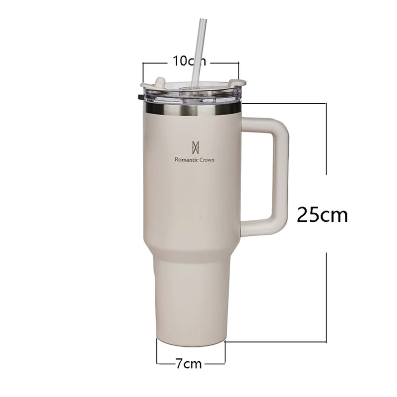 Romantic Crown- Garrafa Térmica de Aço Inoxidável 1,2L com Palha de Aço Inoxidável
