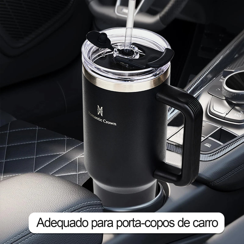 Romantic Crown- Garrafa Térmica de Aço Inoxidável 1,2L com Palha de Aço Inoxidável
