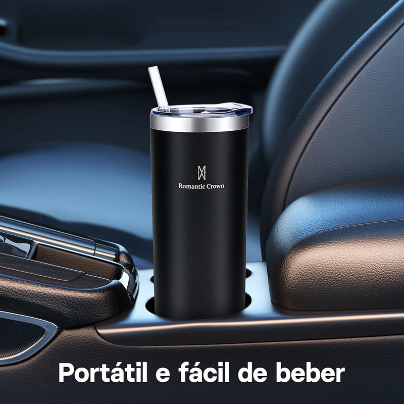 Romantic Crown- Garrafa Térmica de Aço Inoxidável 1,2L com Palha de Aço Inoxidável