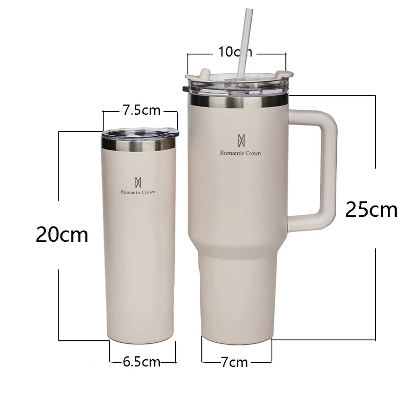 Romantic Crown- Garrafa Térmica de Aço Inoxidável 1,2L com Palha de Aço Inoxidável