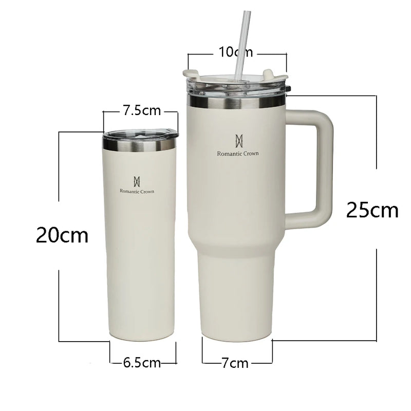 Romantic Crown- Garrafa Térmica de Aço Inoxidável 1,2L com Palha de Aço Inoxidável