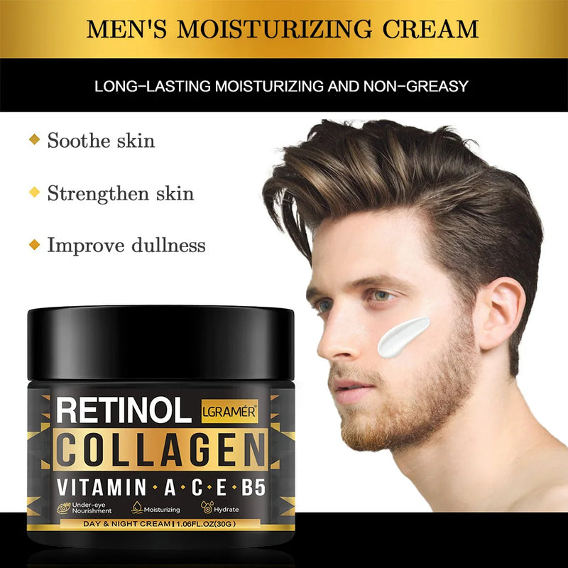 Creme Facial Masculino com Retinol e Colágeno – Firmeza, Hidratação e Cuidado Profundo em um Só Produto